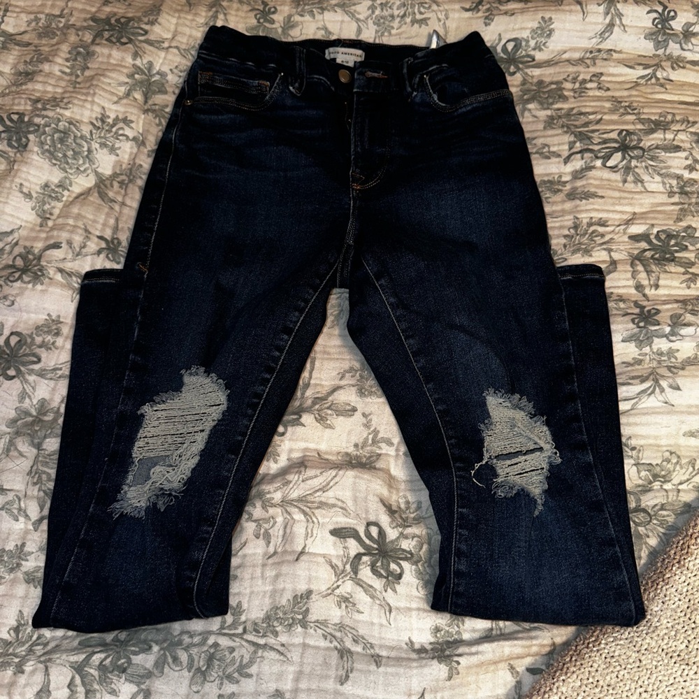 Good American Dark Blue Distressed Ankle Jeans